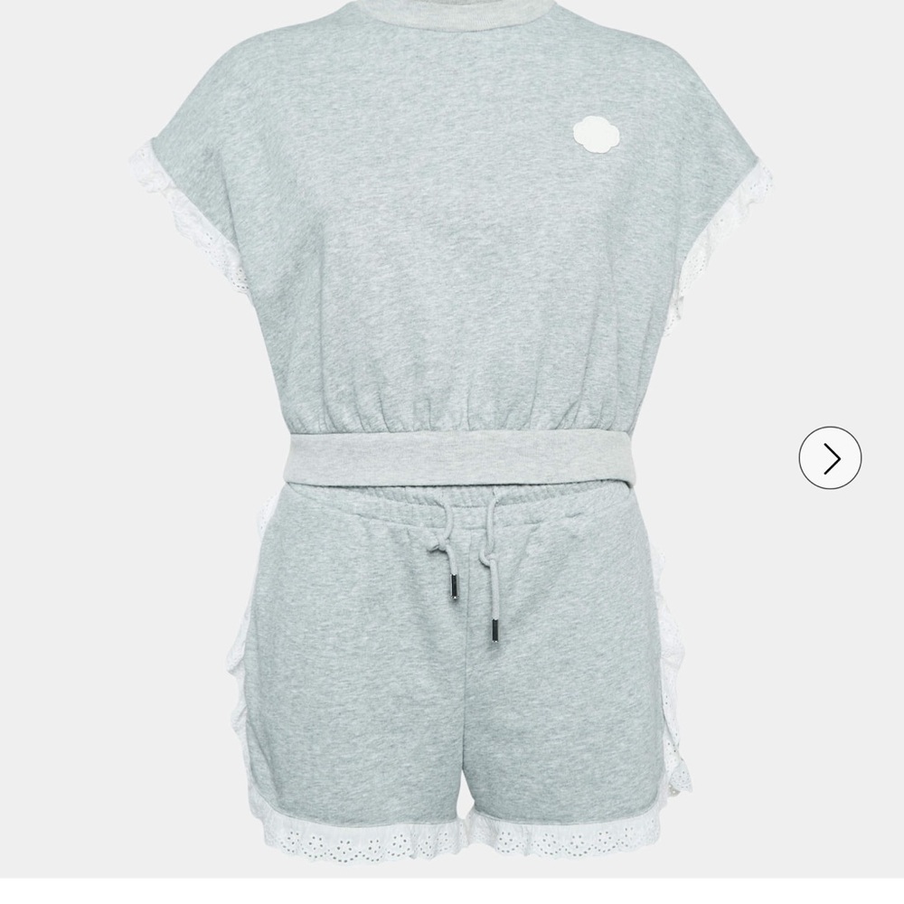 Maje Grey Cotton Knit Lace Trimmed Top and Shorts Set